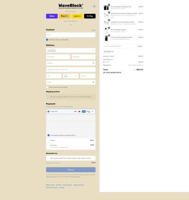 WaveBlock checkout page showing WaveBlock promo code box | Screenshot taken by SimplyCodes community member on Sep 3, 2025