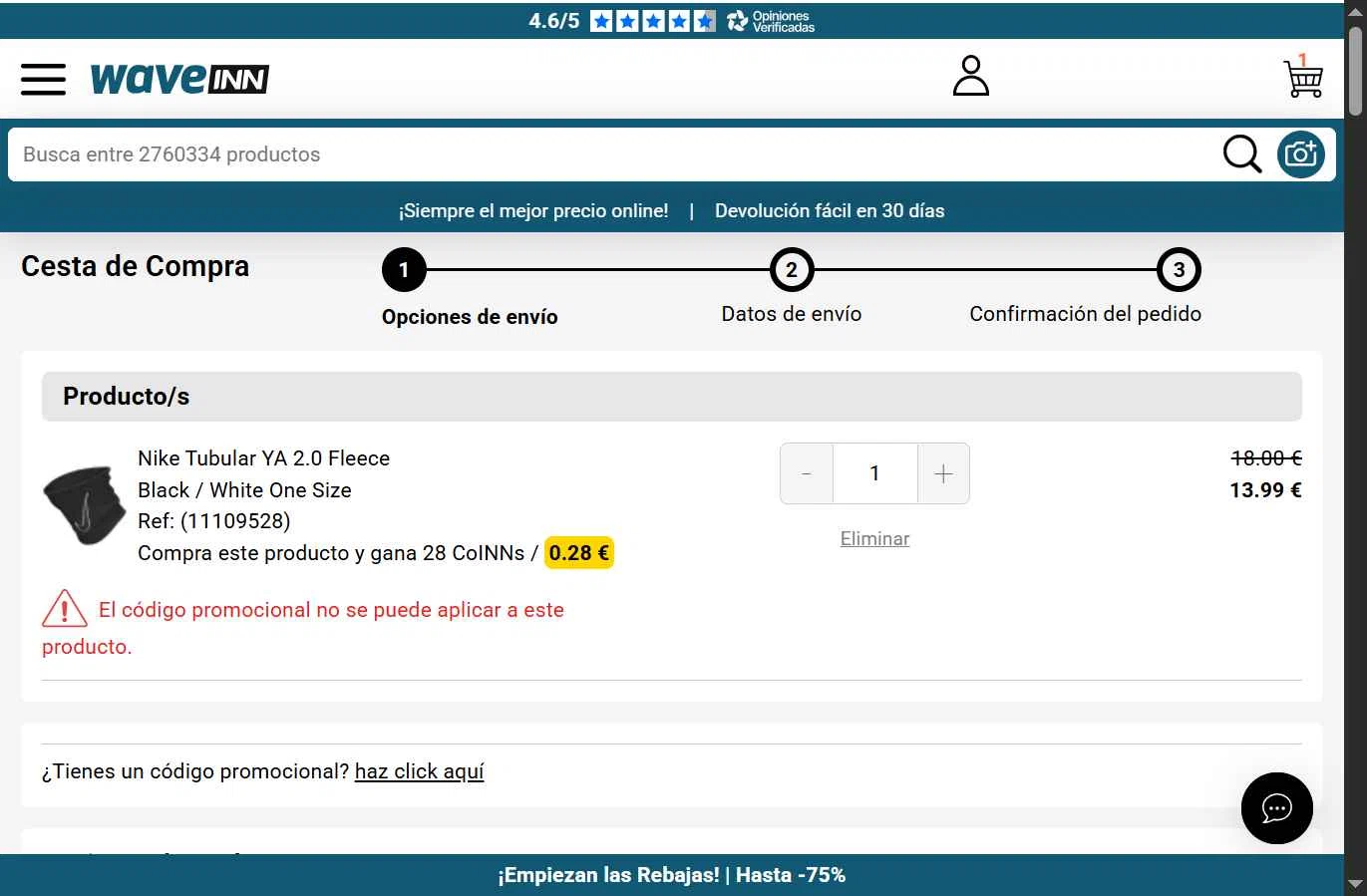 WaveINN checkout page showing WaveINN promo code box | Screenshot taken by SimplyCodes community member on Dec 31, 2025
