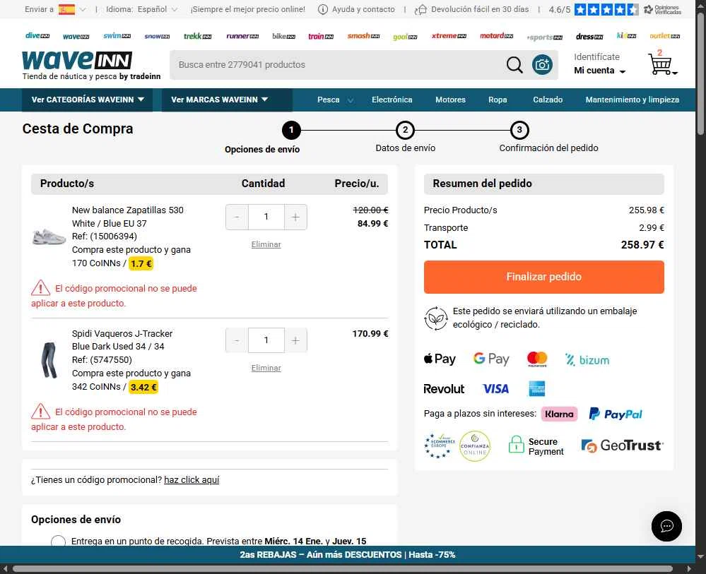 WaveINN checkout page showing WaveINN promo code box | Screenshot taken by SimplyCodes community member on Jan 13, 2026