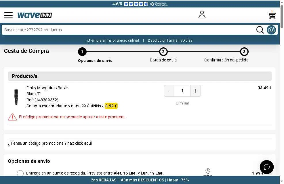 WaveINN checkout page showing WaveINN promo code box | Screenshot taken by SimplyCodes community member on Jan 14, 2026