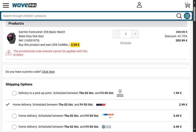 WaveINN checkout page showing WaveINN promo code box | Screenshot taken by SimplyCodes community member on Oct 1, 2025