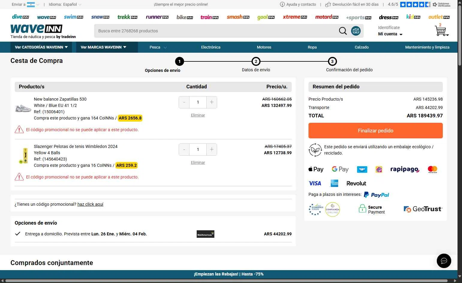WaveINN checkout page showing WaveINN promo code box | Screenshot taken by SimplyCodes community member on Jan 6, 2026