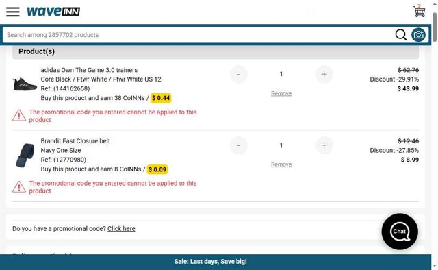 WaveINN checkout page showing WaveINN promo code box | Screenshot taken by SimplyCodes community member on Aug 24, 2025