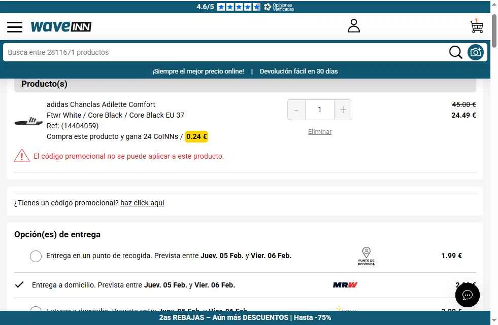 WaveINN checkout page showing WaveINN promo code box | Screenshot taken by SimplyCodes community member on Feb 4, 2026