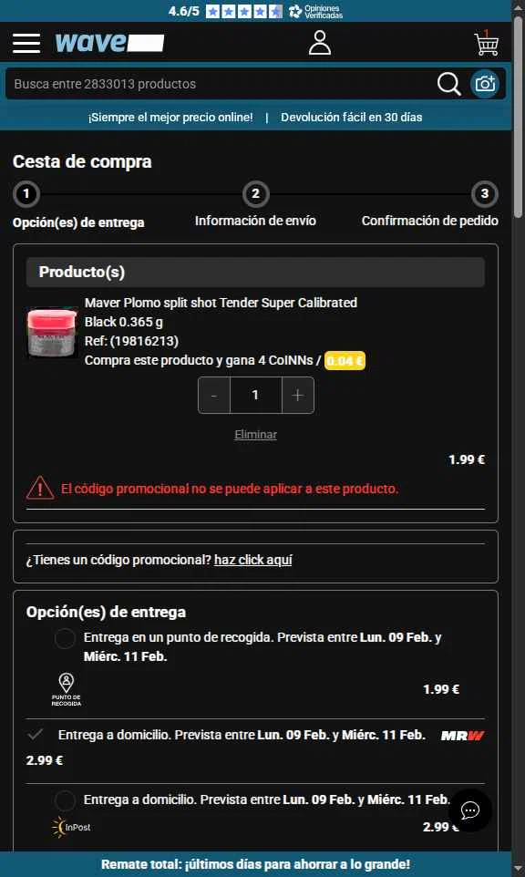 WaveINN checkout page showing WaveINN promo code box | Screenshot taken by SimplyCodes community member on Feb 8, 2026