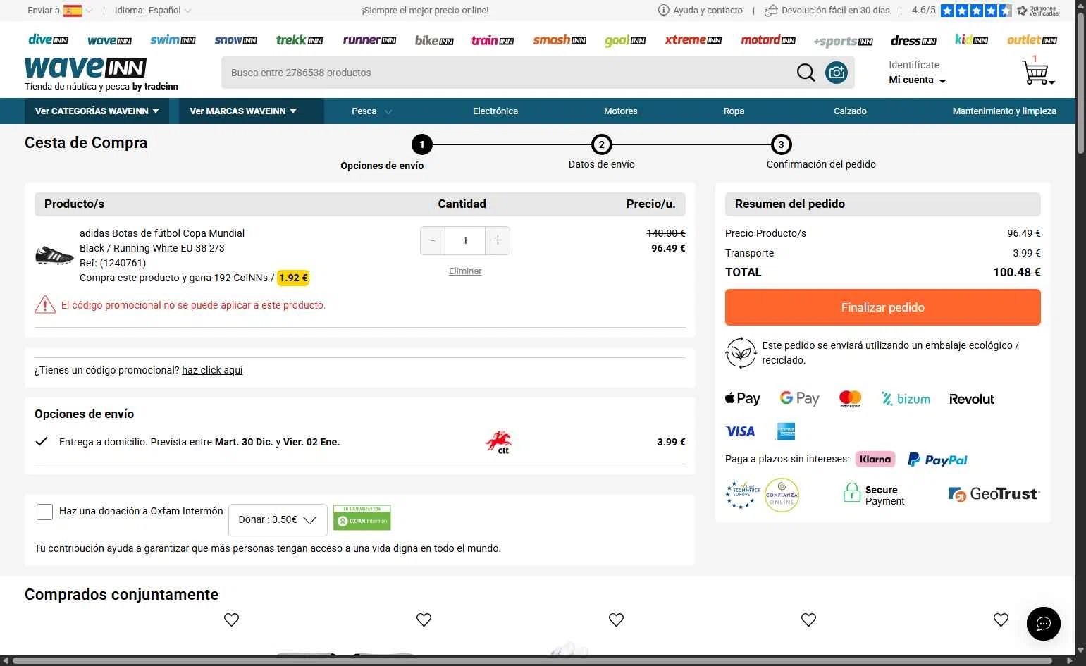 WaveINN checkout page showing WaveINN promo code box | Screenshot taken by SimplyCodes community member on Dec 24, 2025