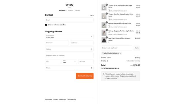 Wax London checkout page showing Wax London discount code box | Screenshot taken by SimplyCodes community member on Aug 30, 2025