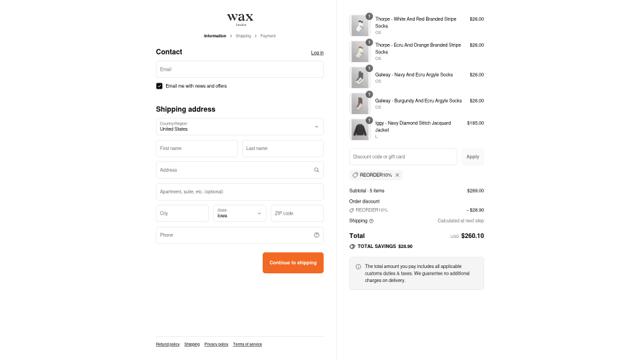 Wax London checkout page showing Wax London discount code box | Screenshot taken by SimplyCodes community member on Sep 3, 2025