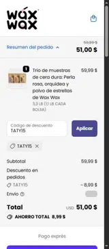 TATY15 coupon verification screenshot