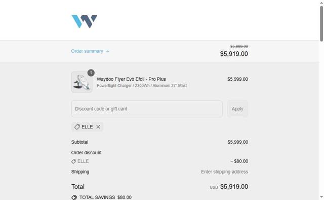 Waydoo.com checkout page showing Waydoo.com discount code box | Screenshot taken by SimplyCodes community member on Sep 17, 2025