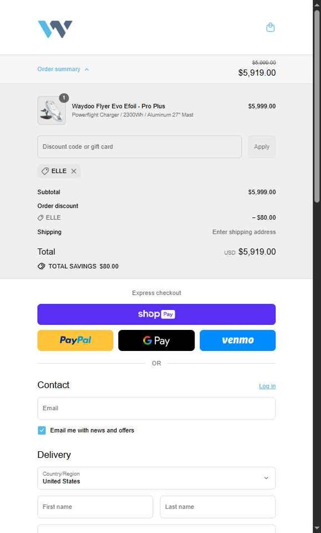 Waydoo.com checkout page showing Waydoo.com discount code box | Screenshot taken by SimplyCodes community member on Aug 22, 2025