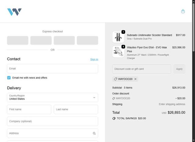 Waydoo.com checkout page showing Waydoo.com discount code box | Screenshot taken by SimplyCodes community member on Sep 19, 2025