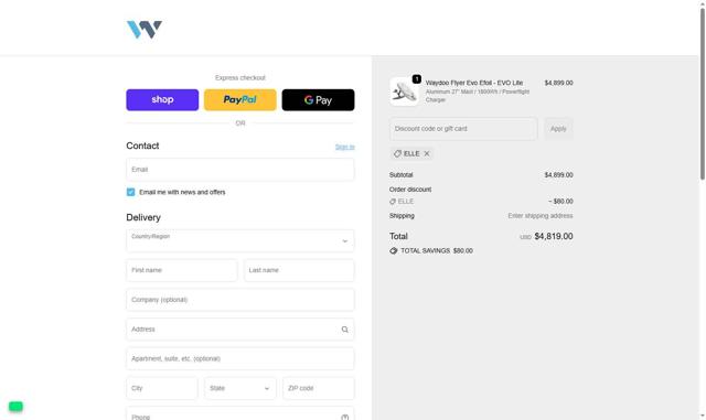 Waydoo.com checkout page showing Waydoo.com discount code box | Screenshot taken by SimplyCodes community member on Sep 26, 2025