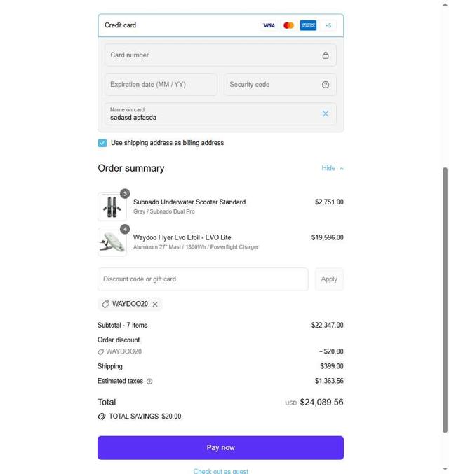 Waydoo.com checkout page showing Waydoo.com discount code box | Screenshot taken by SimplyCodes community member on Sep 9, 2025