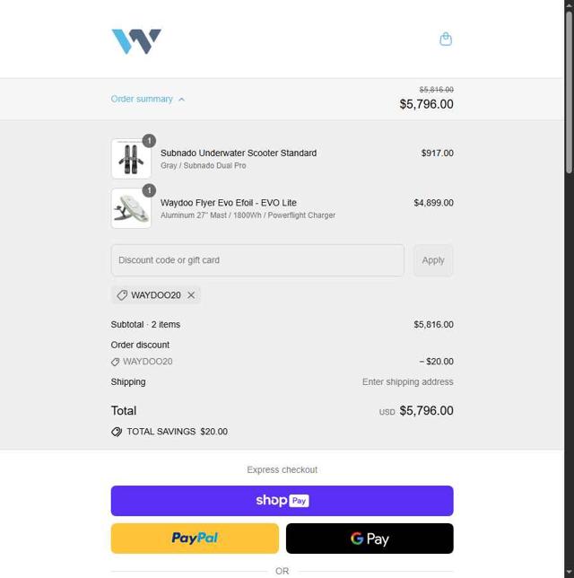 Waydoo.com checkout page showing Waydoo.com discount code box | Screenshot taken by SimplyCodes community member on Aug 11, 2025
