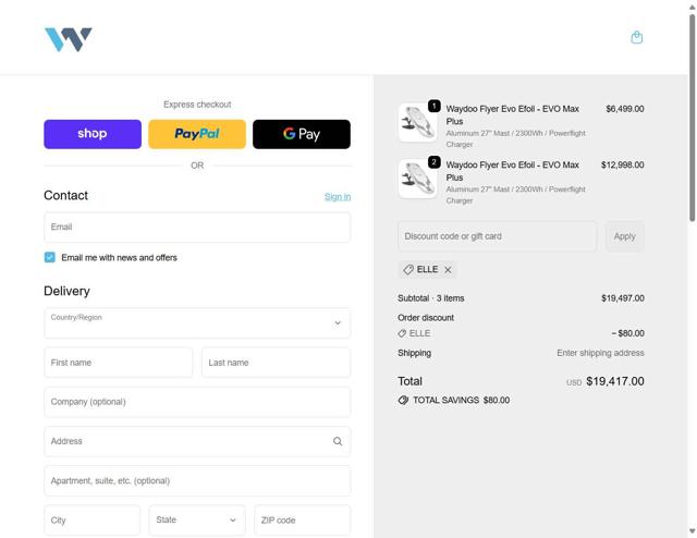 Waydoo.com checkout page showing Waydoo.com discount code box | Screenshot taken by SimplyCodes community member on Sep 19, 2025