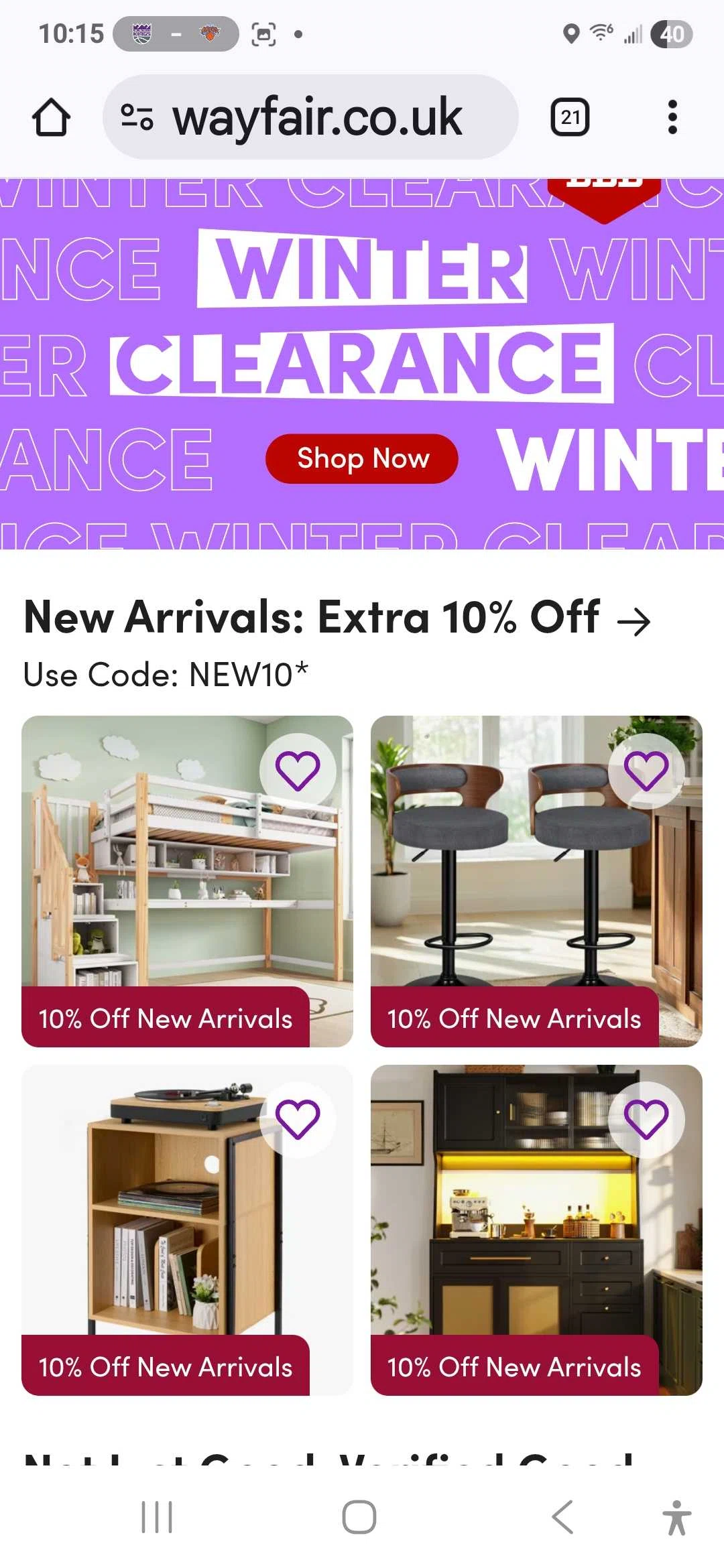 Verification screenshot for 10% Off New Arrivals at Wayfair Professional — 4mo ago