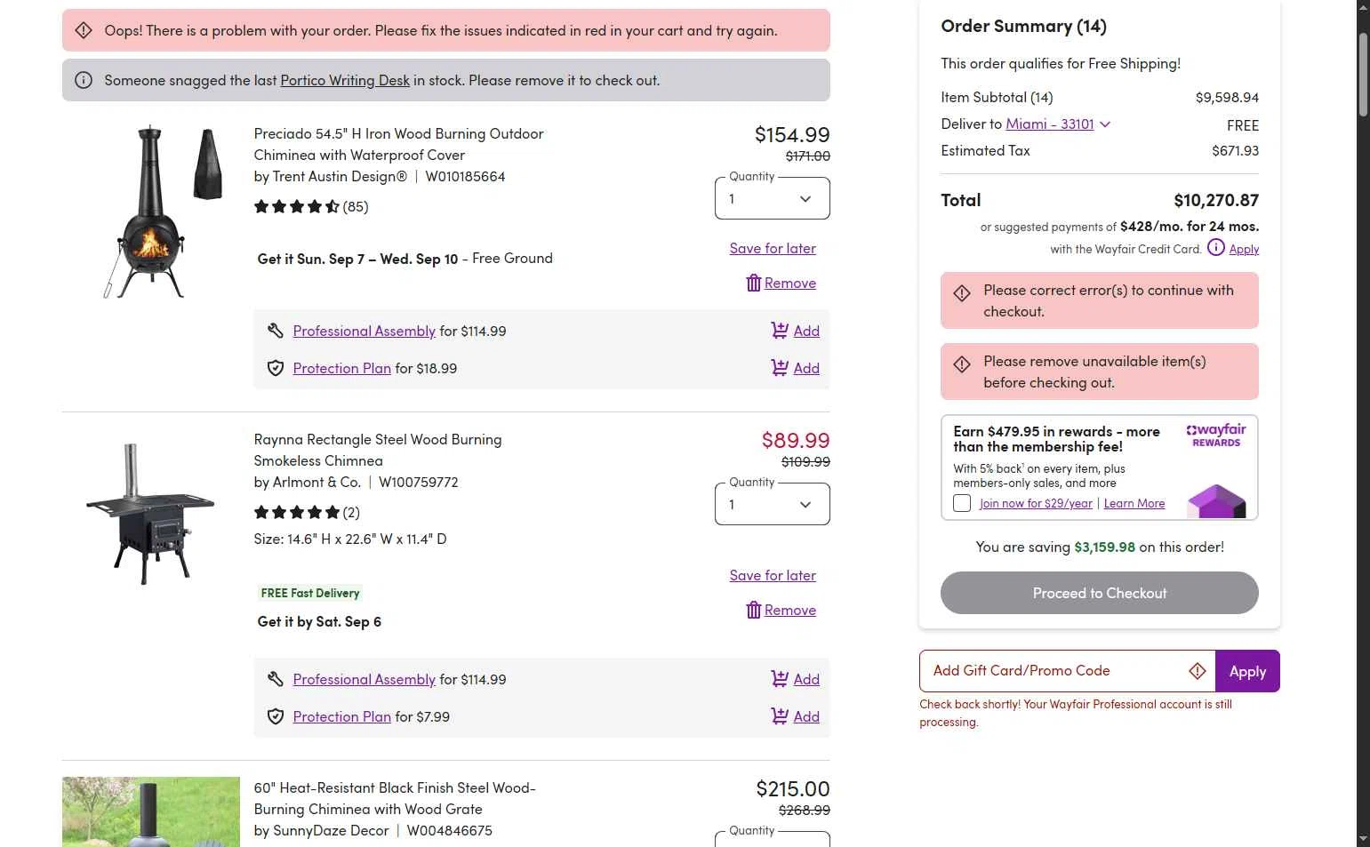 Verification screenshot for $50 Off Select Items (minimum Order $500) (members Only) at Wayfair Professional — 9mo ago