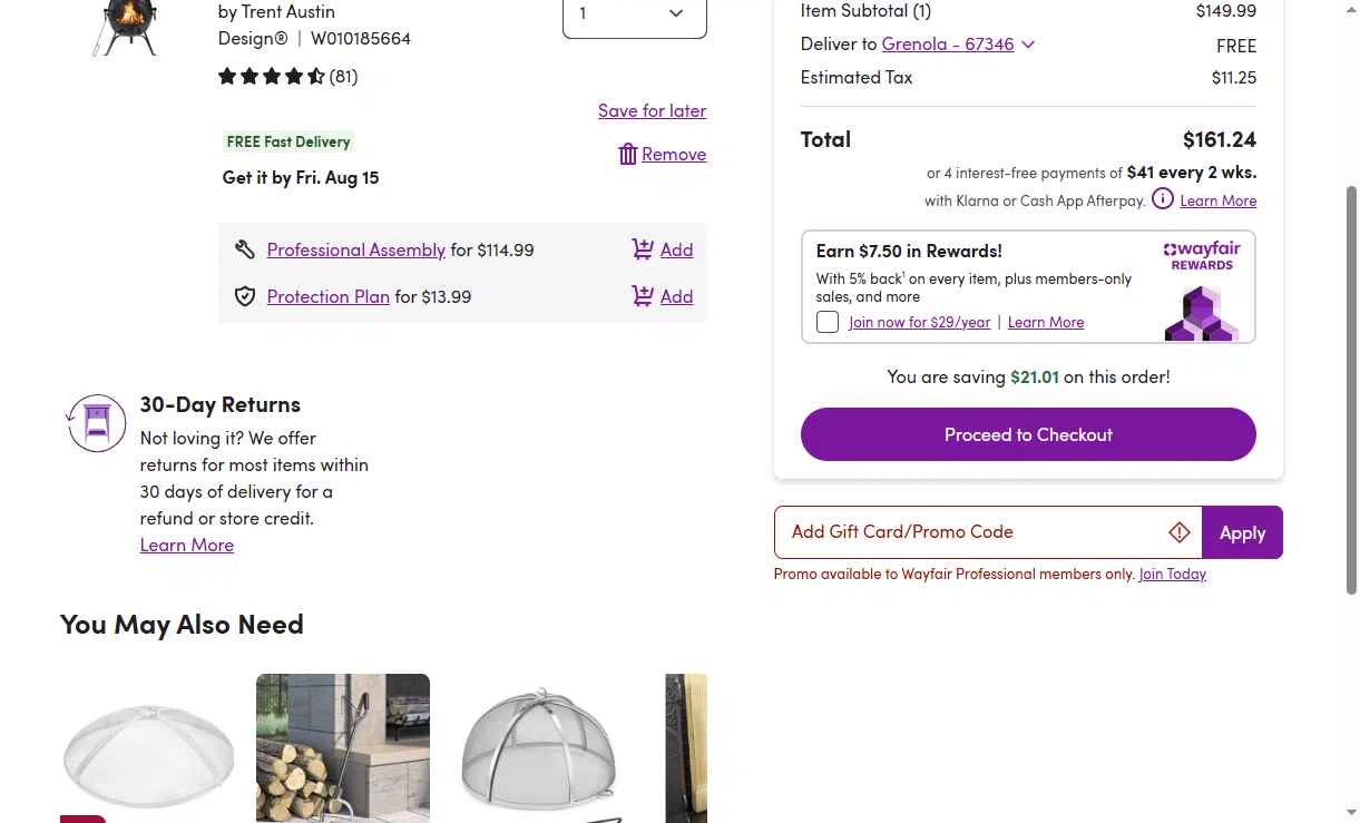 Verification screenshot for $50 Off Select Items (minimum Order $500) (members Only) at Wayfair Professional — 10mo ago