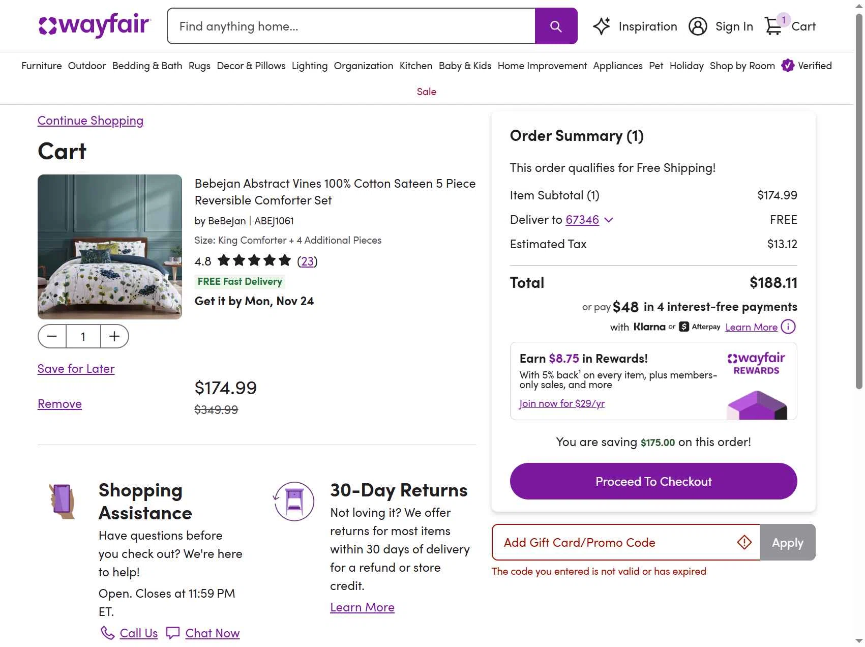 Verification screenshot for $20 Off Select Items at Wayfair Professional — 6mo ago
