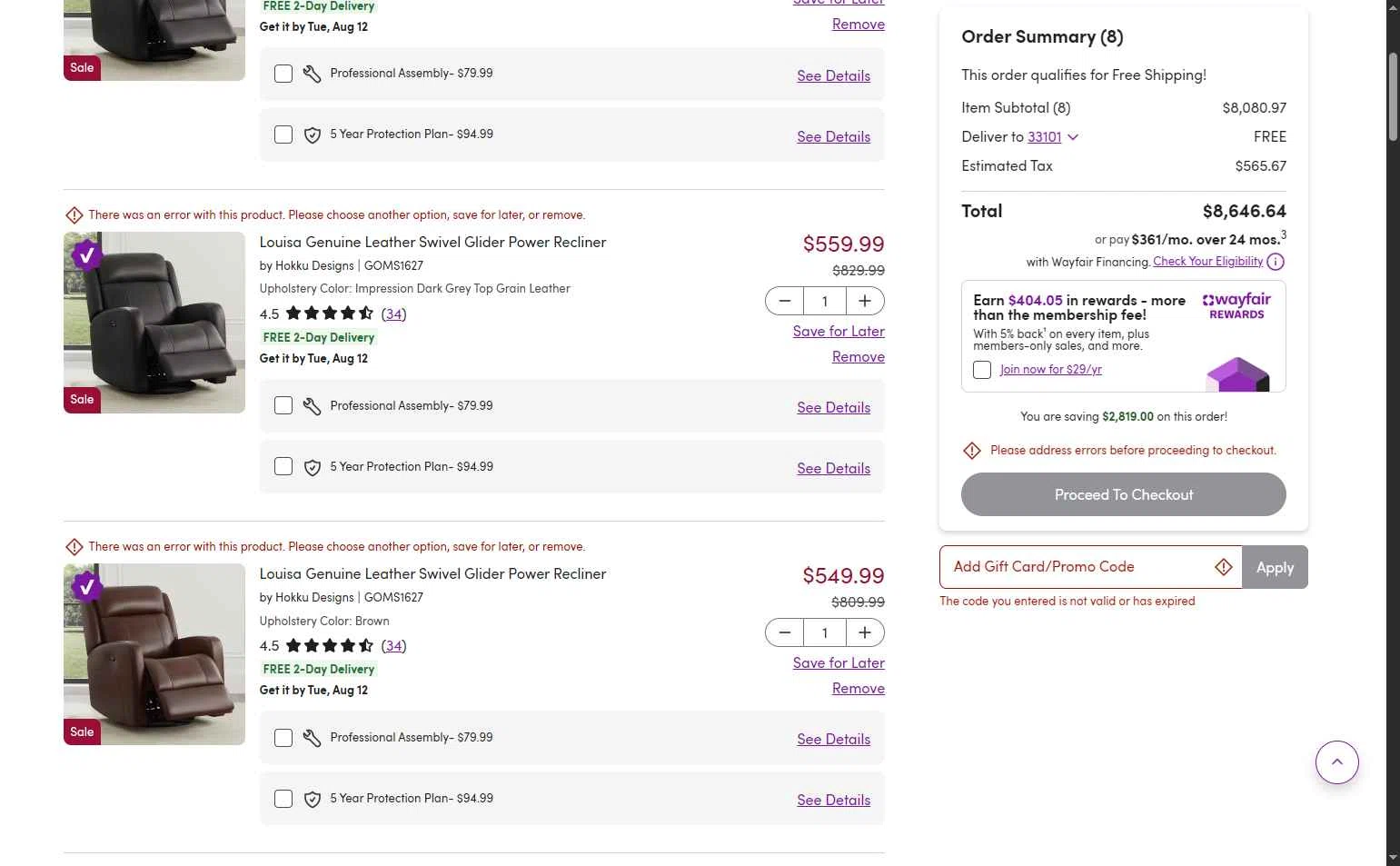 Verification screenshot for 15% Off Louisa Genuine Leather Swivel Glider Power Recliner at Wayfair Professional — 10mo ago
