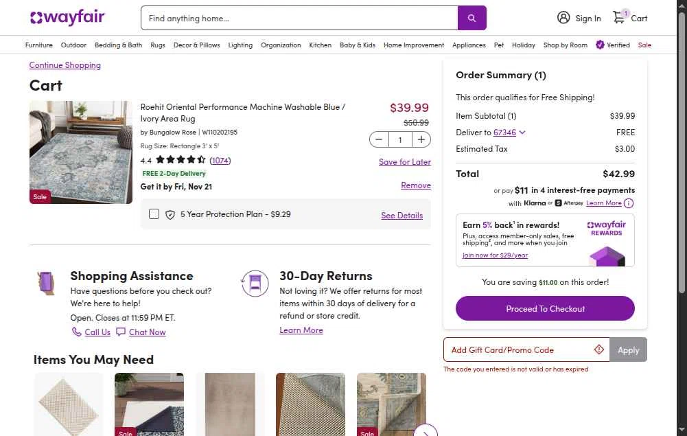 Verification screenshot for $20 Off Select Items at Wayfair Professional — 6mo ago