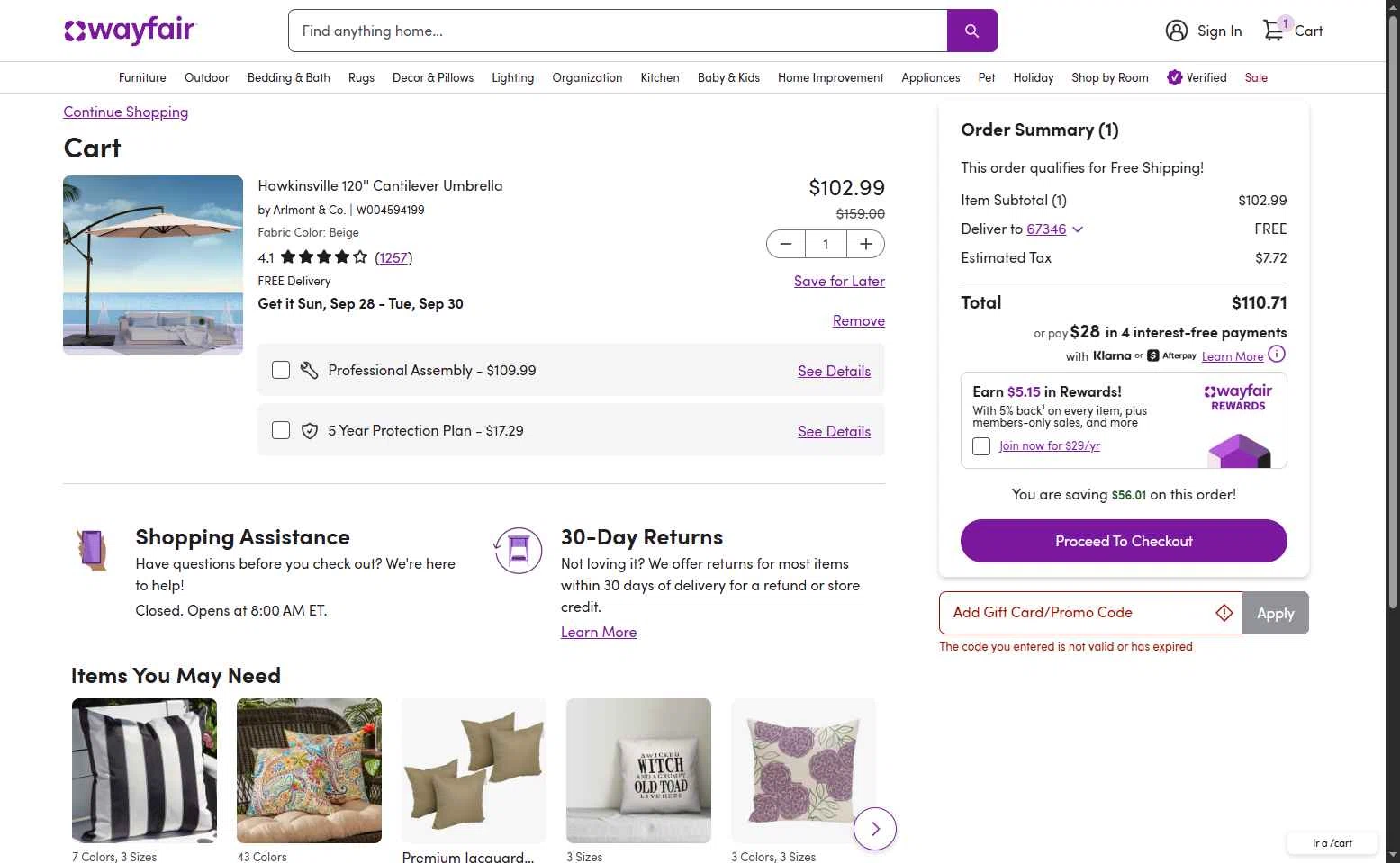 Verification screenshot for 10% Off Select Items (members Only) at Wayfair Professional — 8mo ago