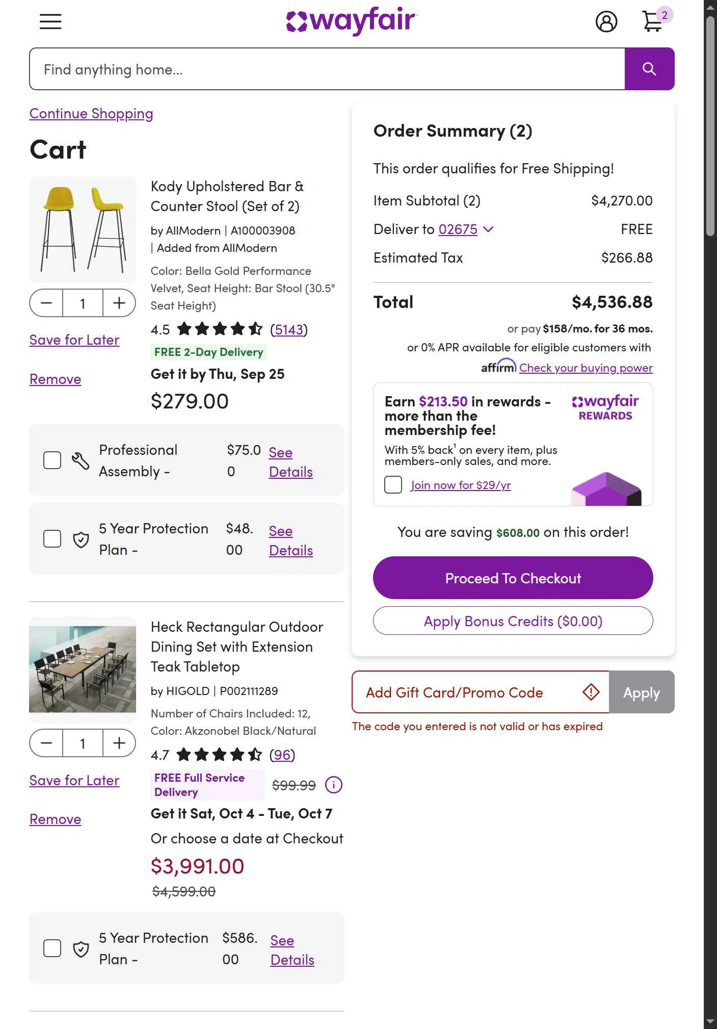 Verification screenshot for 10% Off Select Items (members Only) at Wayfair Professional — 8mo ago