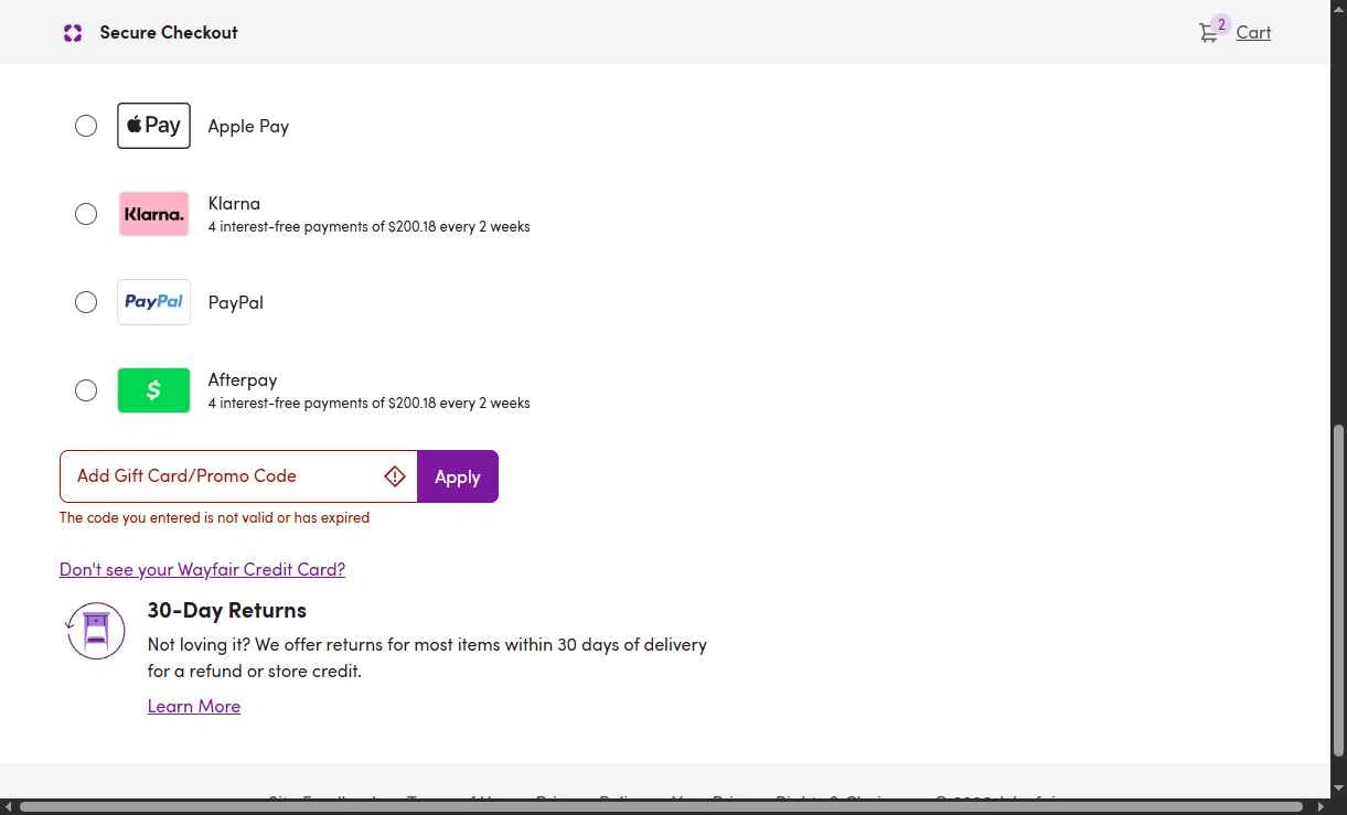 Verification screenshot for 10% Off New Arrivals at Wayfair Professional — 4mo ago