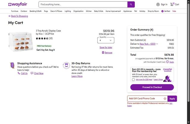 Wayfair Professional checkout page showing Wayfair Professional promo code box | Screenshot taken by SimplyCodes community member on Aug 5, 2025