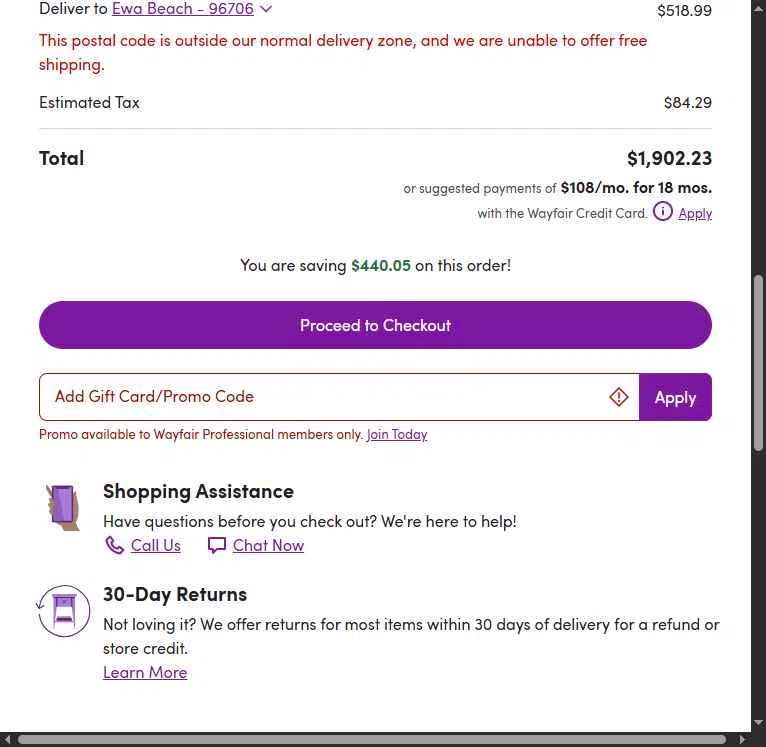 Verification screenshot for $50 Off Select Items (minimum Order $500) (members Only) at Wayfair Professional — 10mo ago