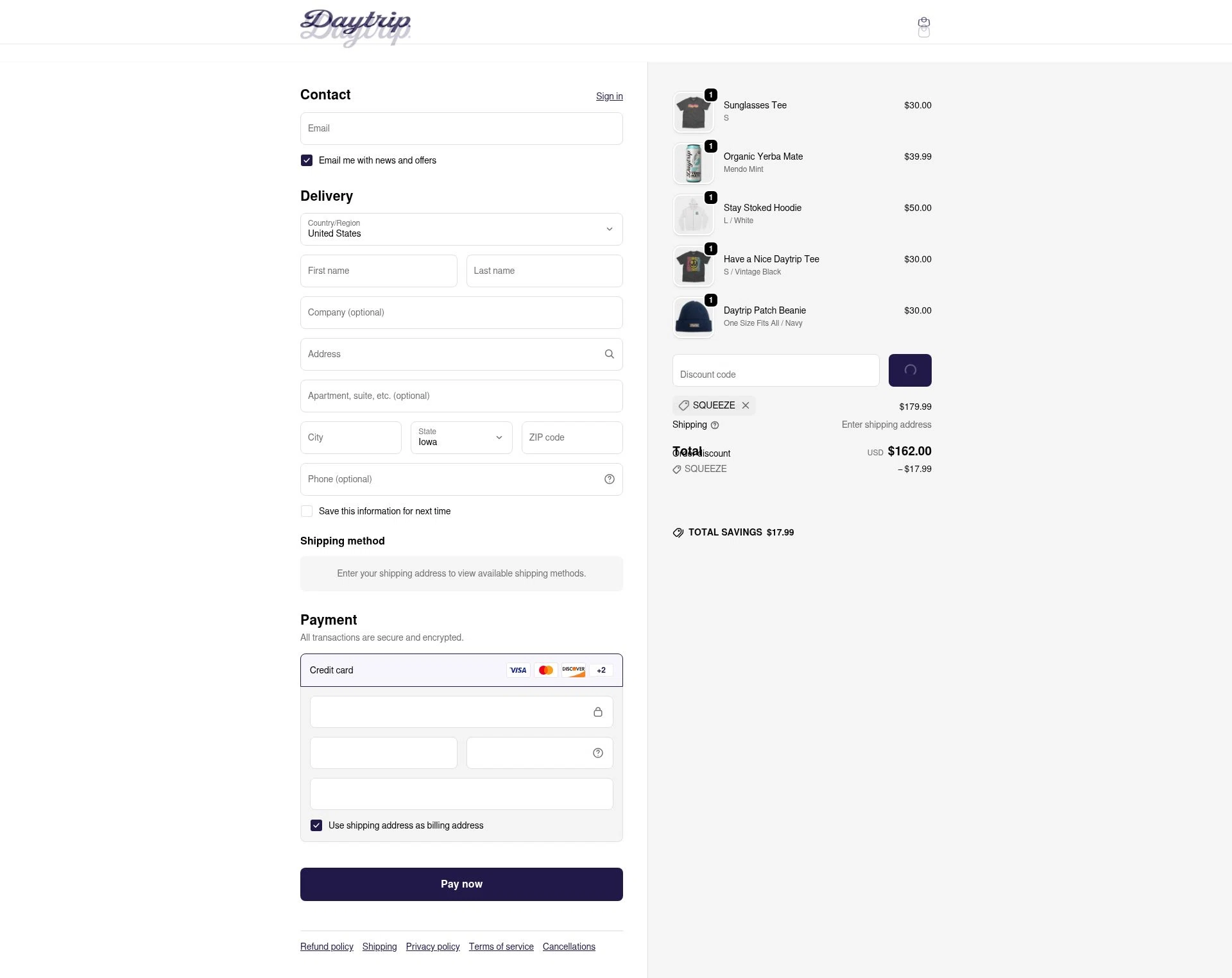 Daytrip checkout page showing Daytrip promo code box | Screenshot taken by SimplyCodes community member on Feb 14, 2026