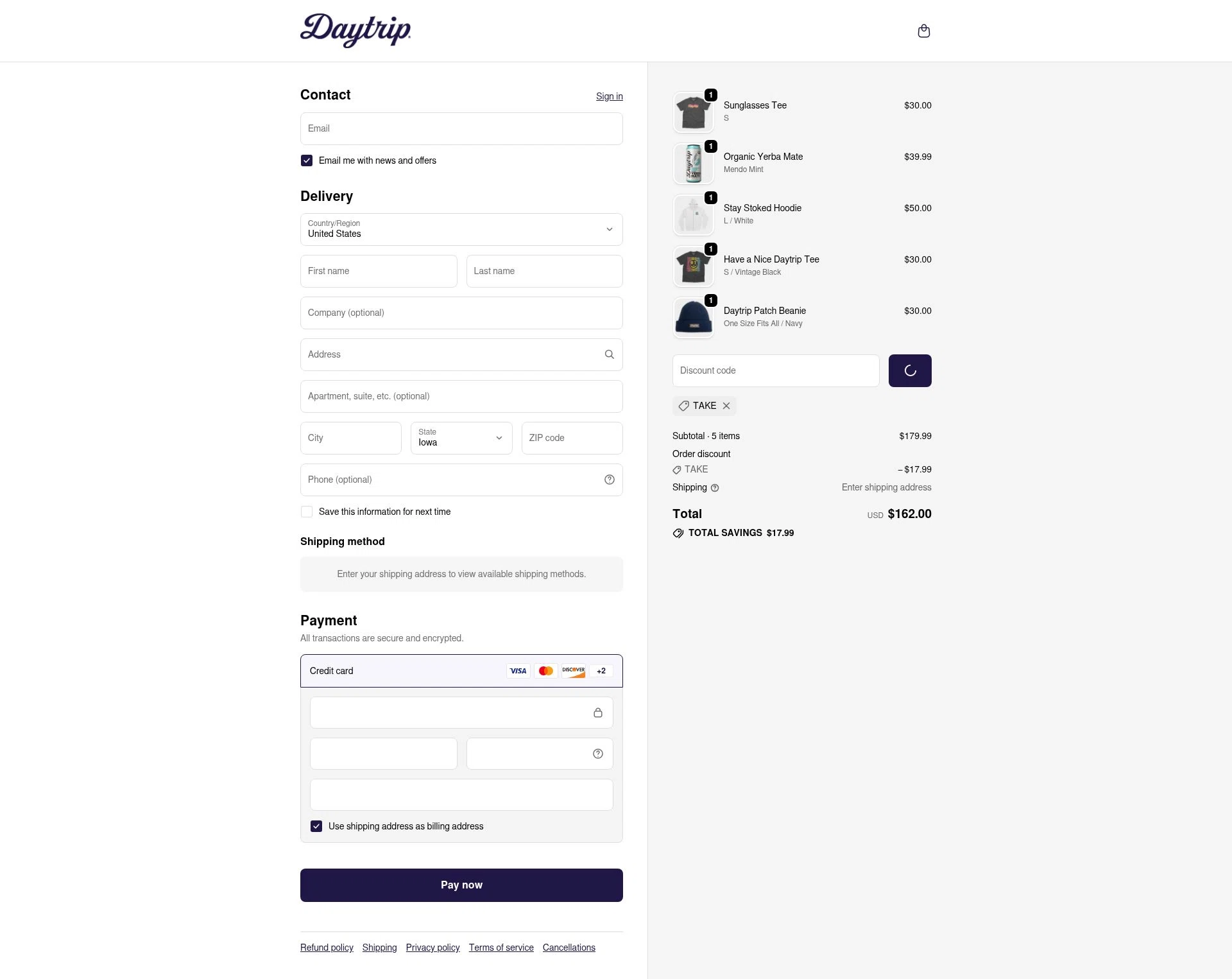 Daytrip checkout page showing Daytrip promo code box | Screenshot taken by SimplyCodes community member on Feb 14, 2026