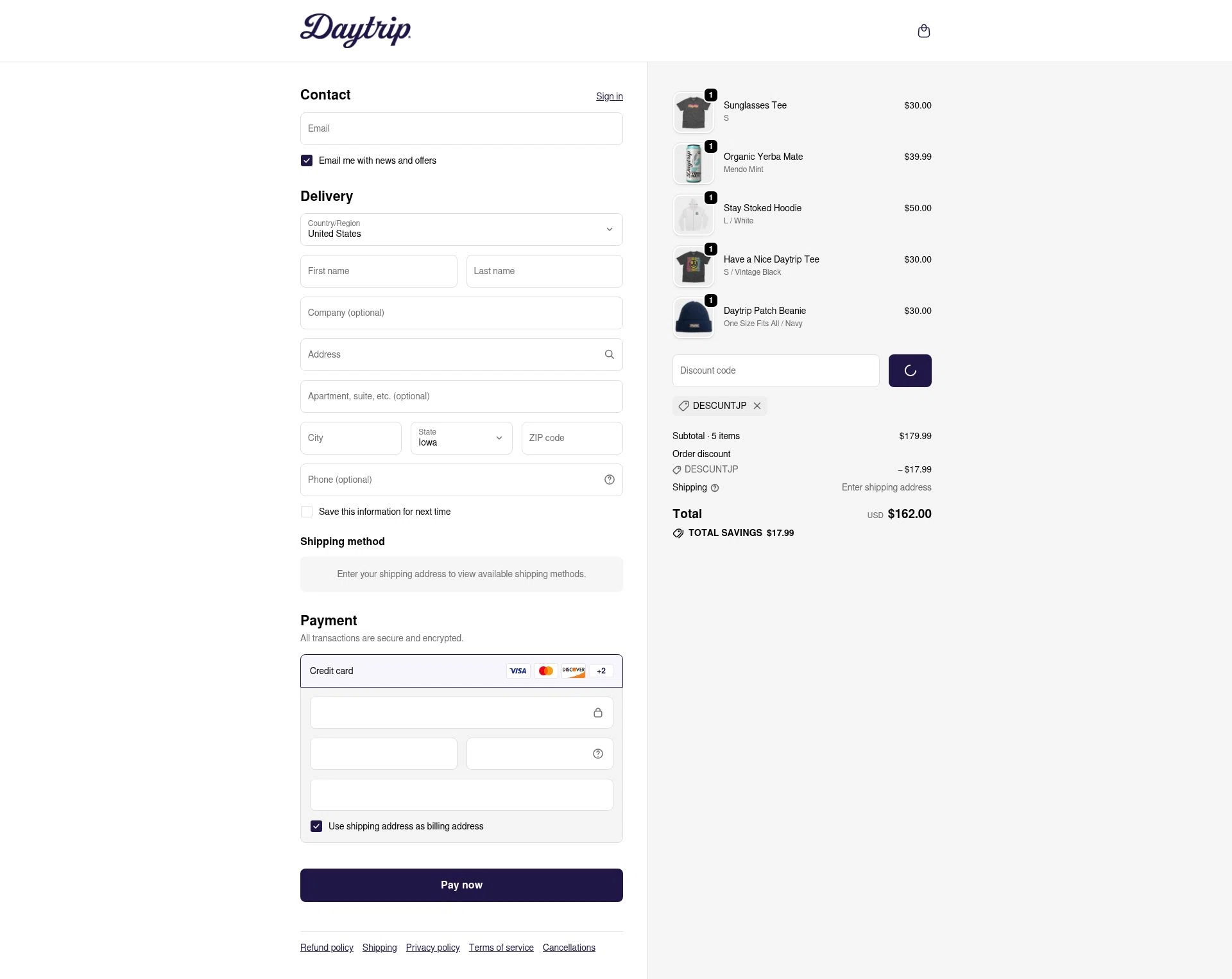 Daytrip checkout page showing Daytrip promo code box | Screenshot taken by SimplyCodes community member on Feb 14, 2026