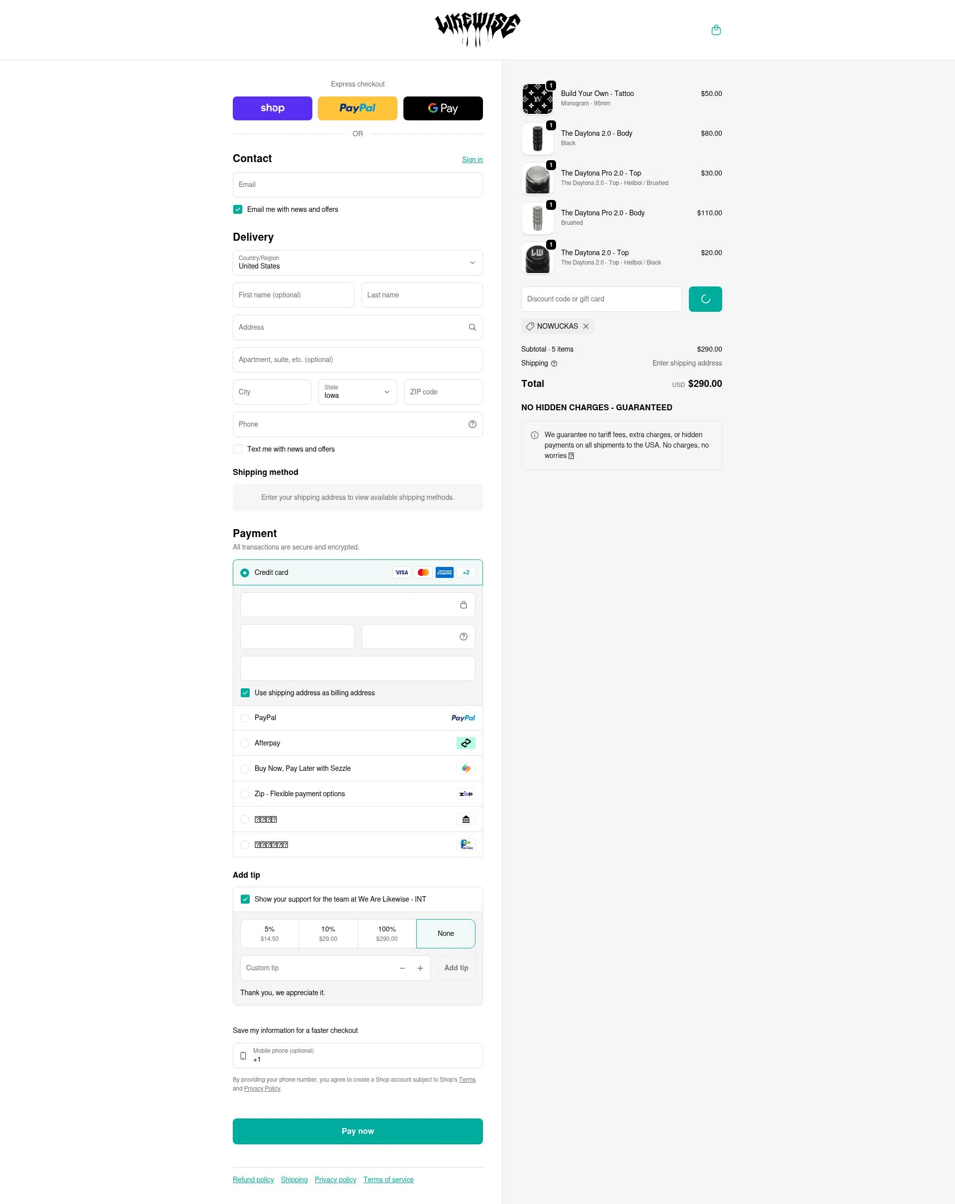 We Are Likewise checkout page showing We Are Likewise promo code box | Screenshot taken by SimplyCodes community member on Feb 7, 2026
