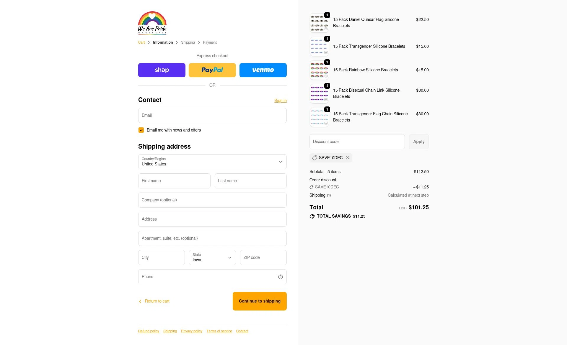 We Are Pride checkout page showing We Are Pride promo code box | Screenshot taken by SimplyCodes community member on Dec 22, 2025