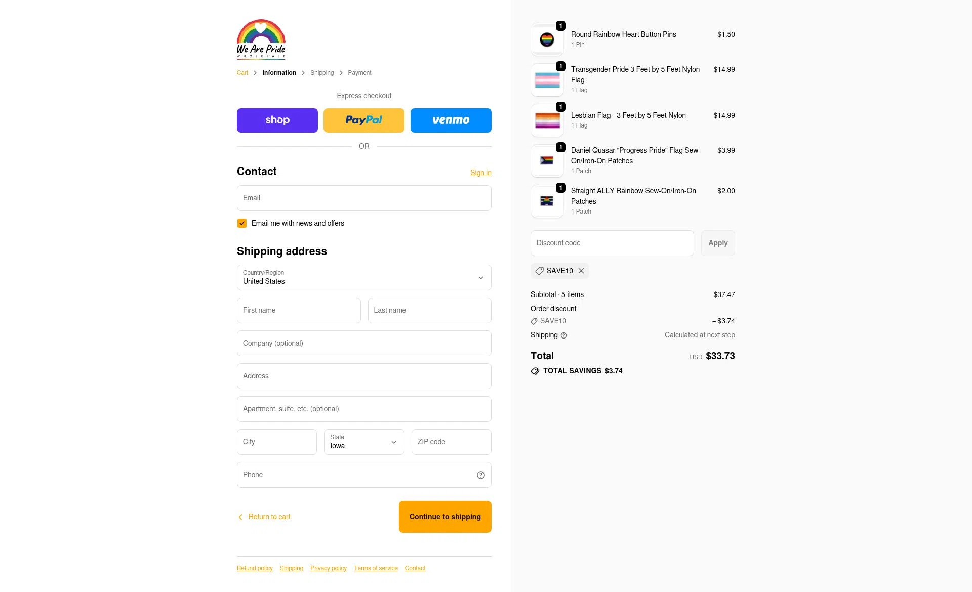 We Are Pride checkout page showing We Are Pride promo code box | Screenshot taken by SimplyCodes community member on Nov 29, 2025
