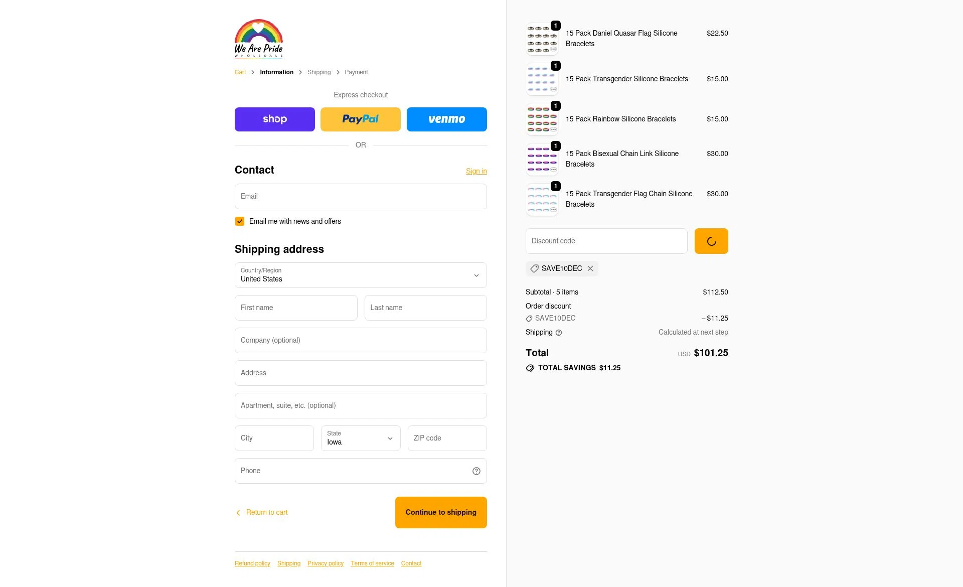 We Are Pride checkout page showing We Are Pride promo code box | Screenshot taken by SimplyCodes community member on Dec 27, 2025