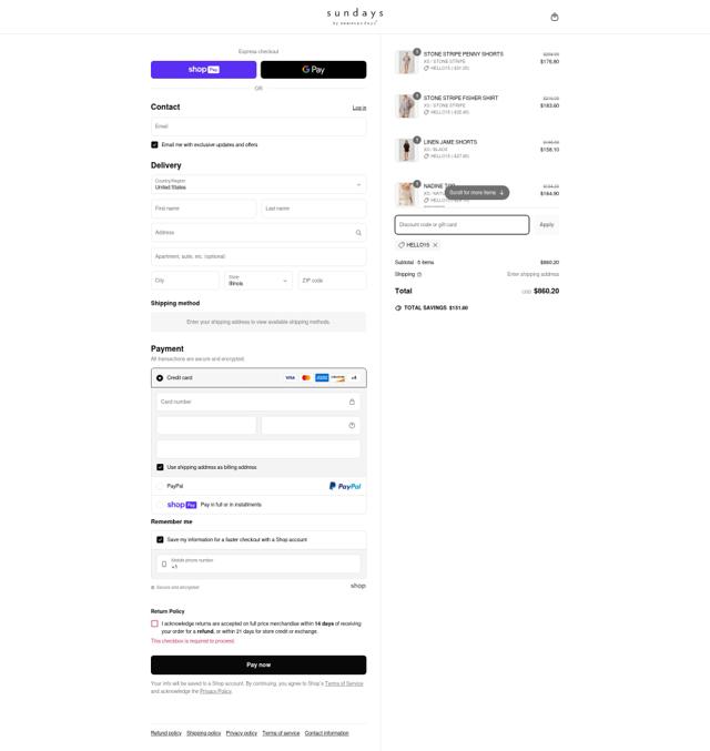 We Are Sundays checkout page showing We Are Sundays promo code box | Screenshot taken by SimplyCodes community member on Jun 17, 2025