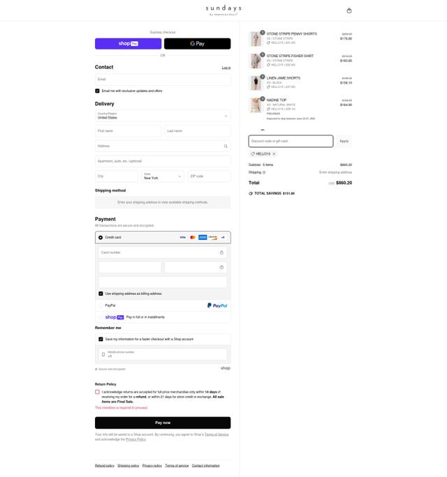 We Are Sundays checkout page showing We Are Sundays promo code box | Screenshot taken by SimplyCodes community member on Jun 21, 2025