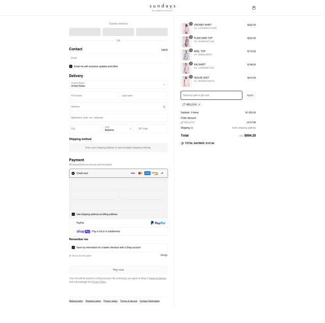 We Are Sundays checkout page showing We Are Sundays promo code box | Screenshot taken by SimplyCodes community member on May 1, 2025