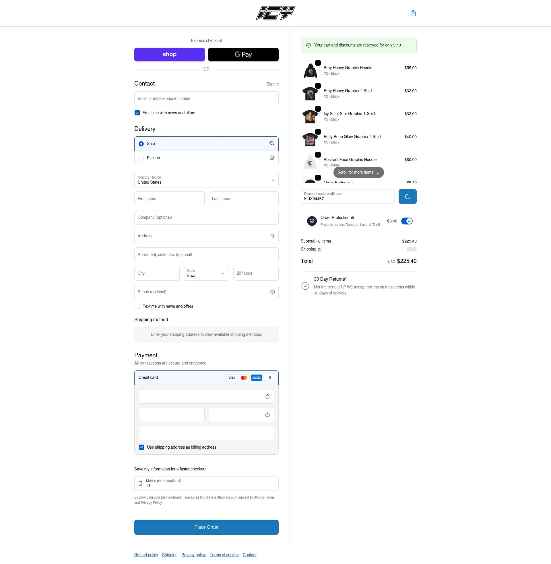 Icy checkout page showing Icy promo code box | Screenshot taken by SimplyCodes community member on Feb 10, 2026