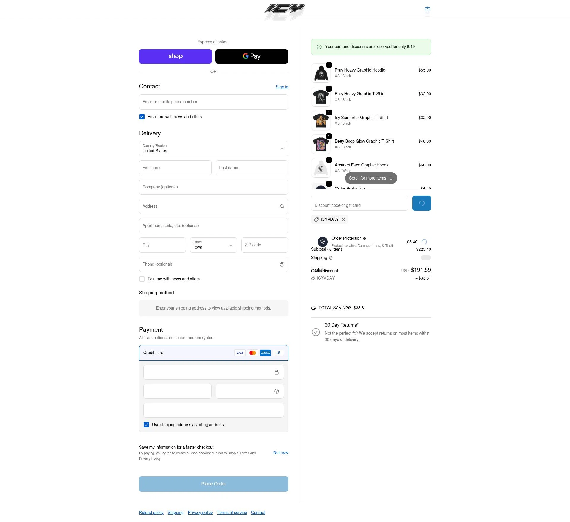 Icy checkout page showing Icy promo code box | Screenshot taken by SimplyCodes community member on Feb 14, 2026
