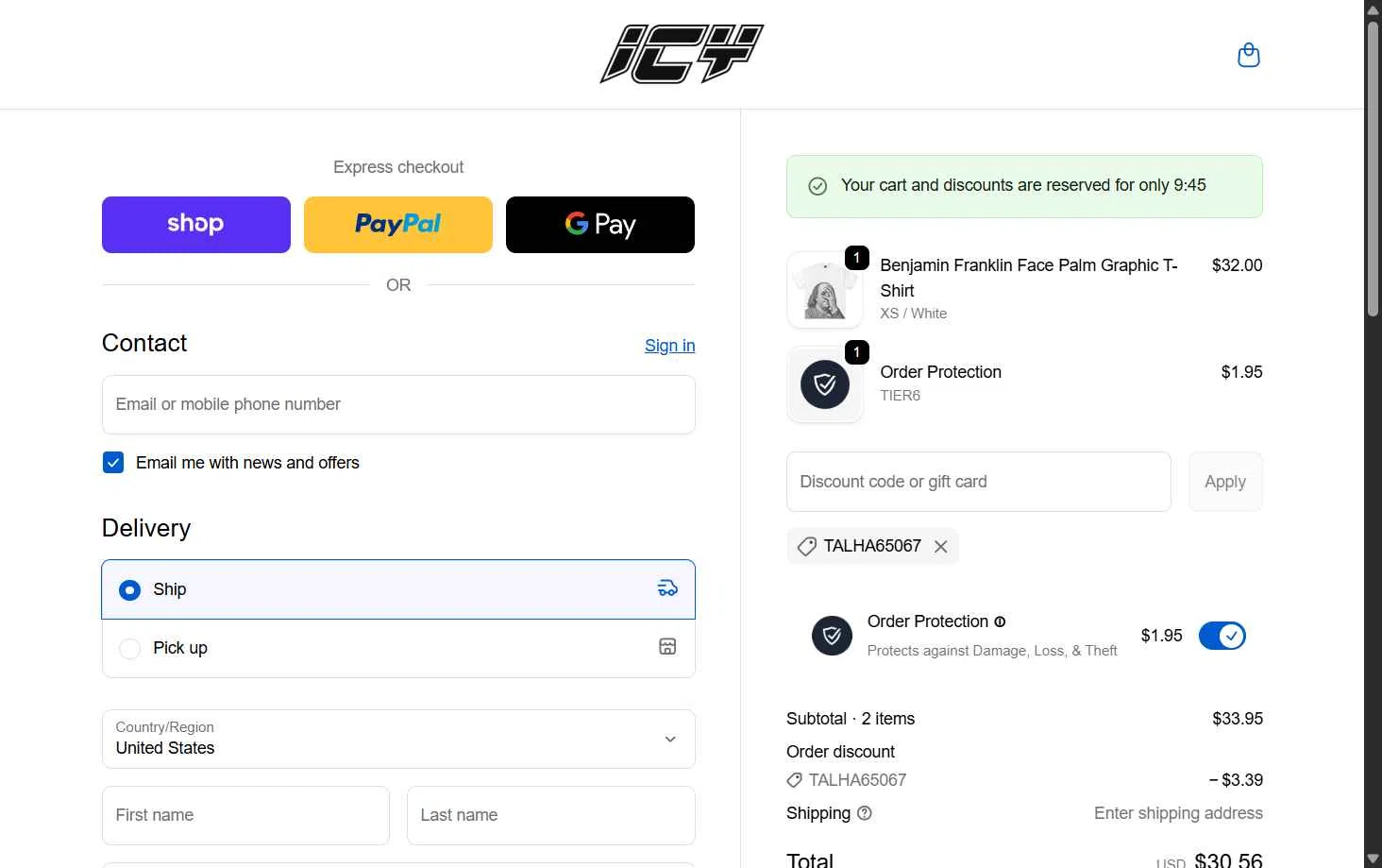 Icy checkout page showing Icy promo code box | Screenshot taken by SimplyCodes community member on Feb 7, 2026