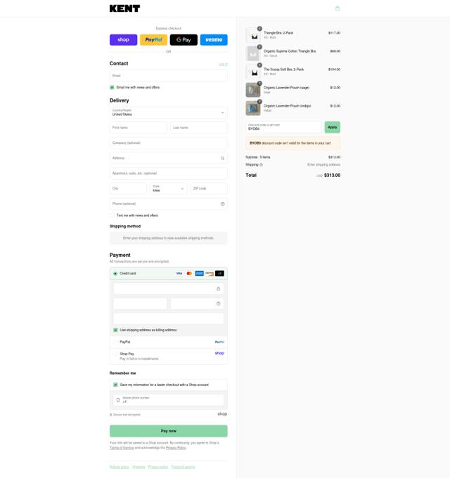 KENT checkout page showing KENT promo code box | Screenshot taken by SimplyCodes community member on Sep 9, 2025
