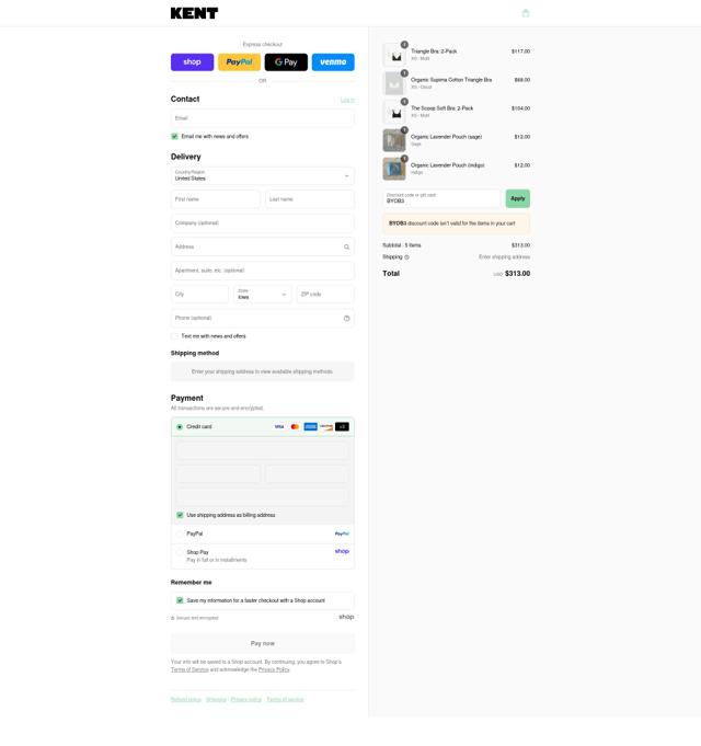 KENT checkout page showing KENT promo code box | Screenshot taken by SimplyCodes community member on Sep 9, 2025