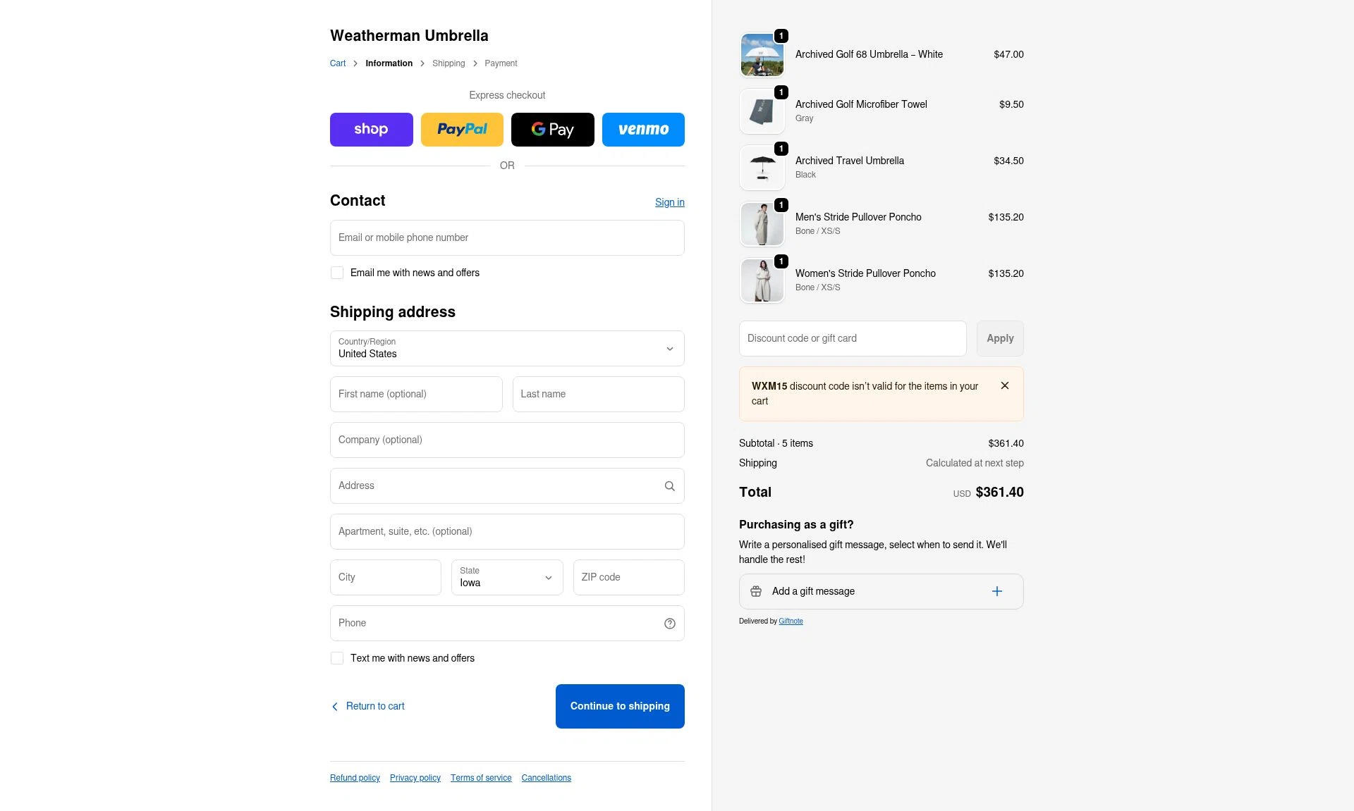 Weatherman checkout page showing Weatherman promo code box | Screenshot taken by SimplyCodes community member on Feb 13, 2026