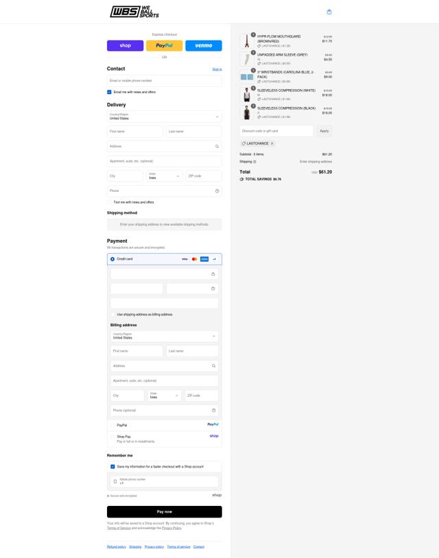 We Ball Sports checkout page showing We Ball Sports discount code box | Screenshot taken by SimplyCodes community member on Sep 15, 2025