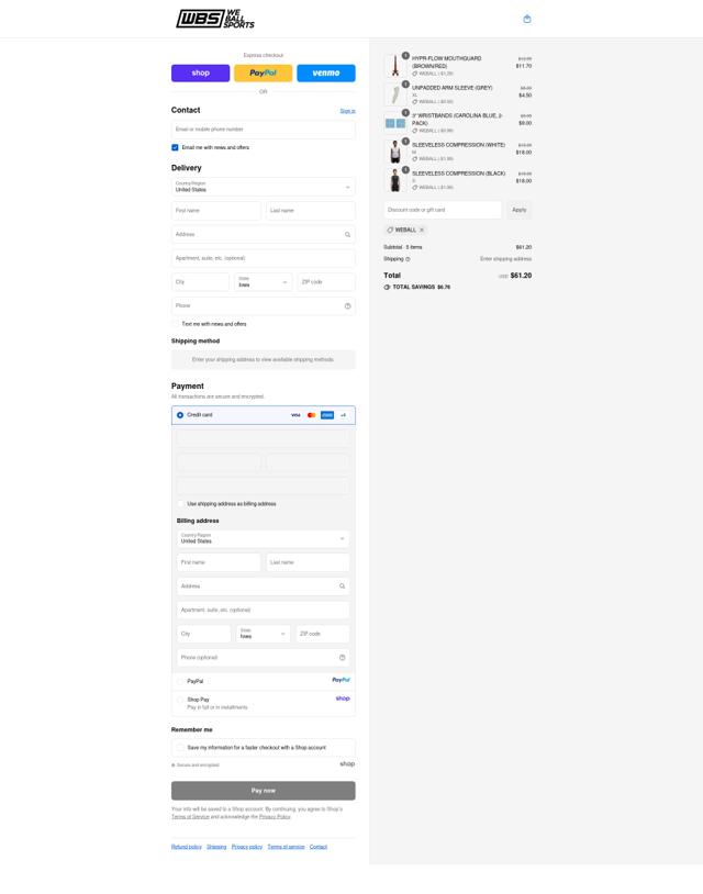 We Ball Sports checkout page showing We Ball Sports discount code box | Screenshot taken by SimplyCodes community member on Sep 15, 2025