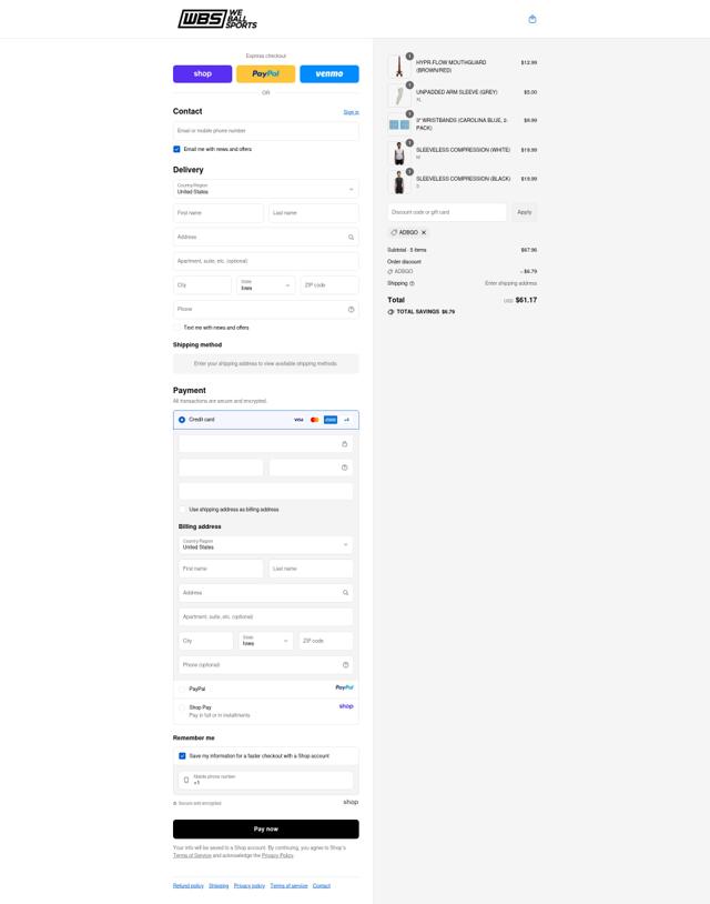 We Ball Sports checkout page showing We Ball Sports discount code box | Screenshot taken by SimplyCodes community member on Sep 15, 2025